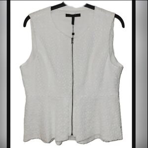 BCBG MAX AZRIA Optic White Crochet Lace Zip Front Blouse Sz Lg  New MSRP 248.00